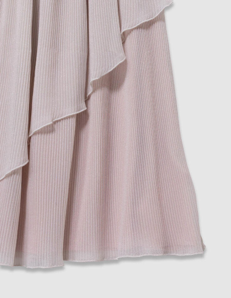 Falda larga plisada rosa con volante asim&eacute;trico para ni&ntilde;a-4