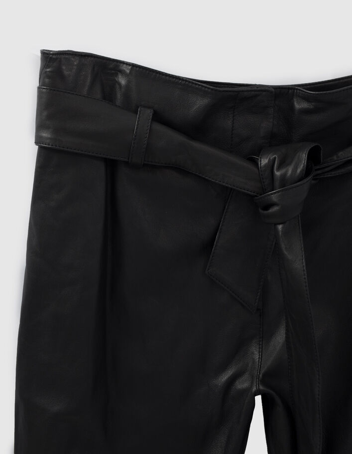 Schwarze Damenlammlederhose mit hohem Bund-7
