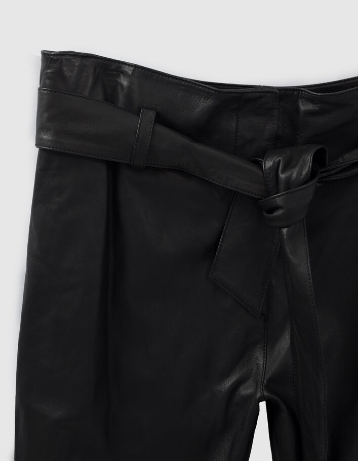 Women's black lambskin leather high-waist trousers-7