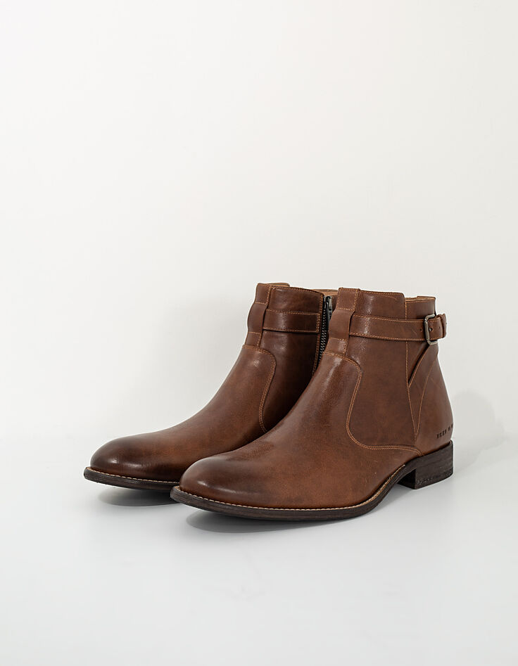 Leren boots chocolade met bandje heren-1 Leren boots chocolade met bandje heren-1