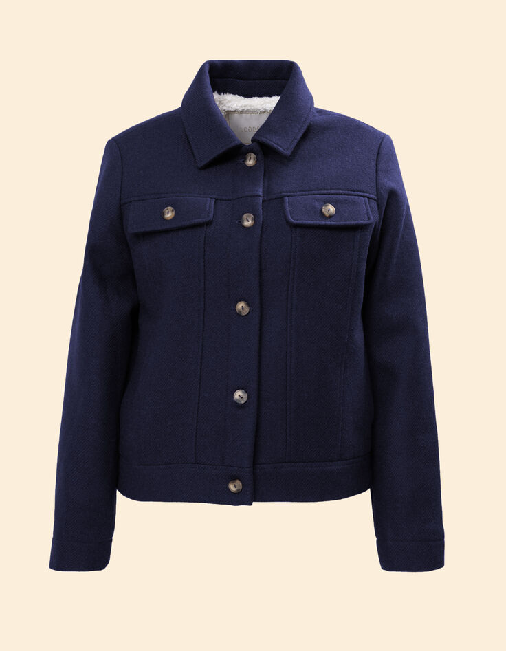 Manteau court marine lainage fourr&eacute; I.Code-6