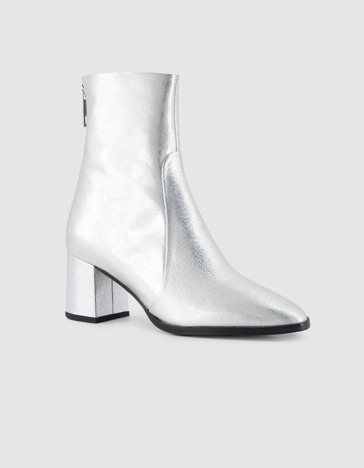 Boots &agrave; talon argent&eacute;es cuir zipp&eacute;es Femme-2