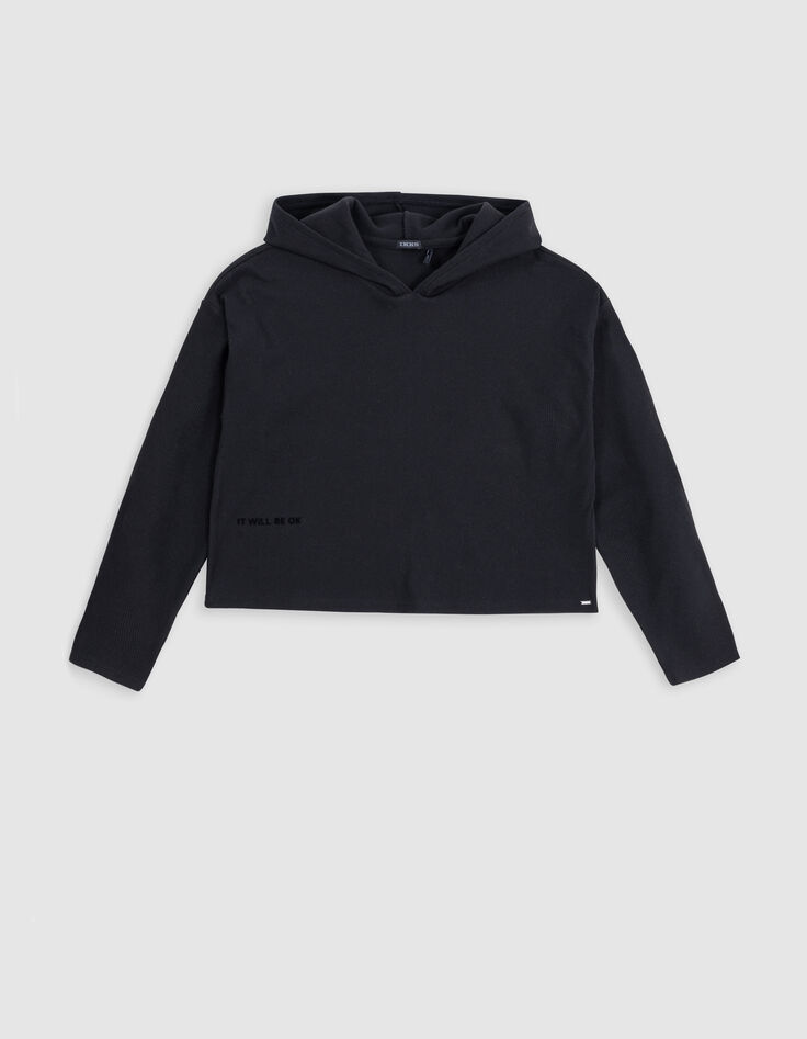 Camiseta con capucha de punto el&aacute;stico negro de ni&ntilde;a-1