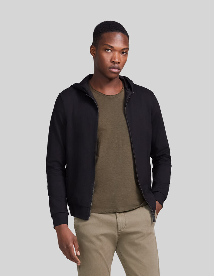 Men’s black Interlock zipped hooded cardigan - IKKS