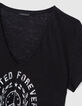 Tee-shirt noir visuel blason symbole paix Femme-8