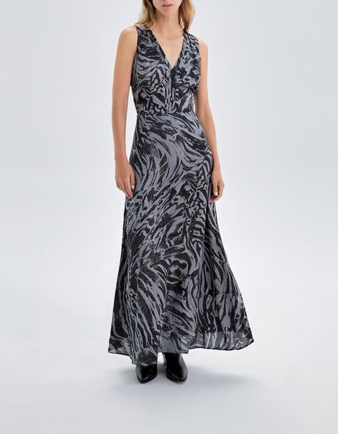 Pure Edition-Women’s grey long zebra print dress
