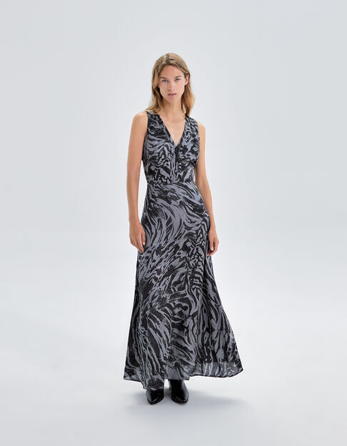 Pure Edition-Women’s grey long zebra print dress