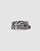 Women's unbleached leather belt with zebra pattern and open buckle-1