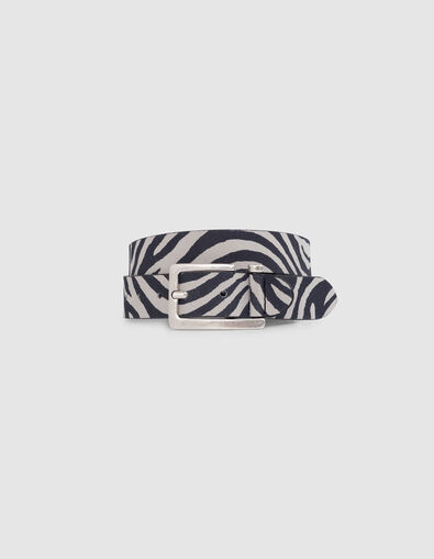 Women's unbleached leather belt with zebra pattern and open buckle - IKKS