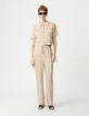 Pantalón ancho Mujer de poliéster reciclado beige con cintura elástica-2