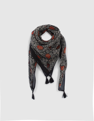 Foulard &eacute;cru &agrave; motif l&eacute;o cachemire Femme - IKKS