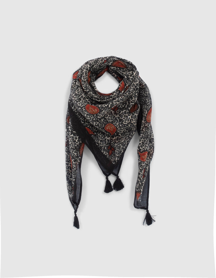 Foulard &eacute;cru &agrave; motif l&eacute;o cachemire Femme-1