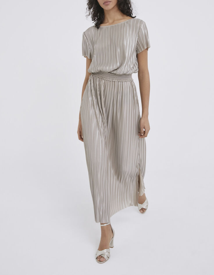 Robe longue dorée plissée réversible Femme-1