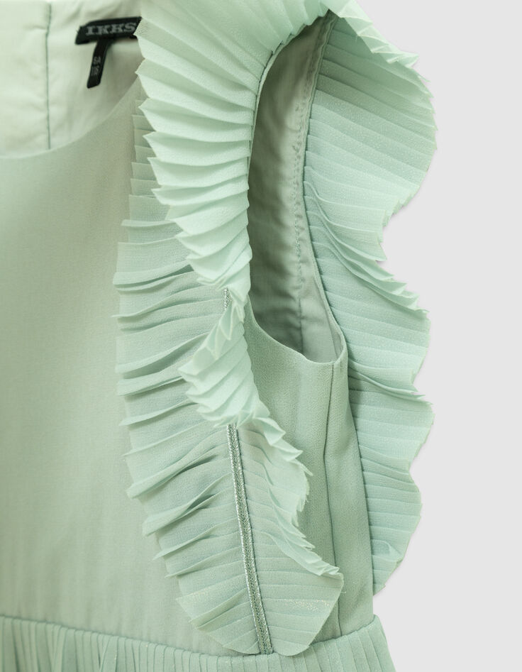 Water green iridescent pleated dress for girl-6
