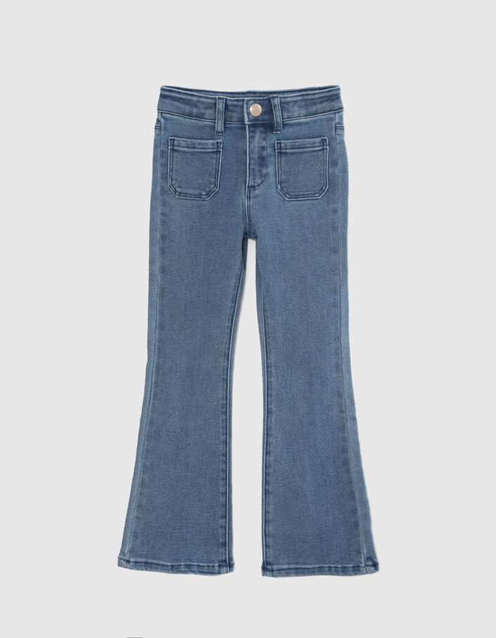 Girls' blue flared jeans with patch pockets IKKS - Main Image