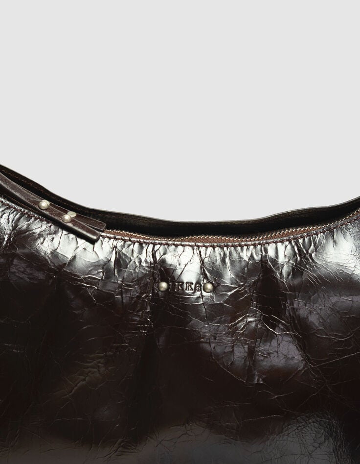 Women’s brown glazed leather Allane half-moon bag-5