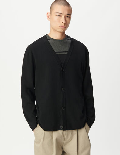 Men&rsquo;s black knit buttoned cardigan - IKKS