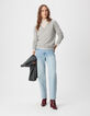 Pull col V gris tricot 100% cachemire Femme-2