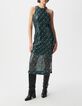 Robe midi noire imprimé géométrique brodée sequins Femme-1