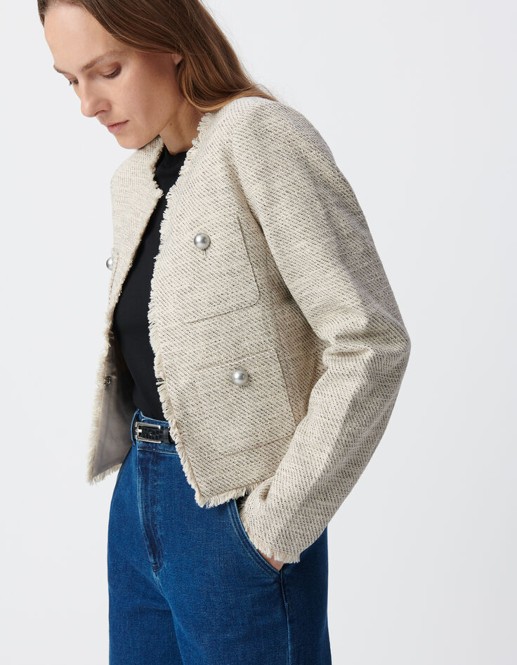 Short beige tweed jacket Women-5