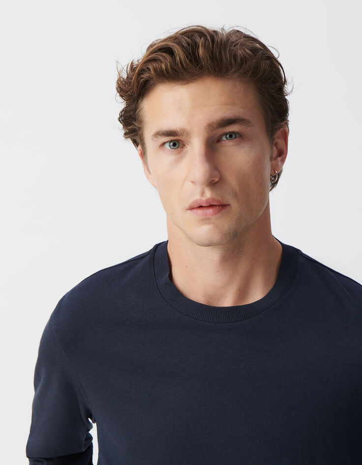 Marineblauw T-shirt met lange mouwen Heren-4