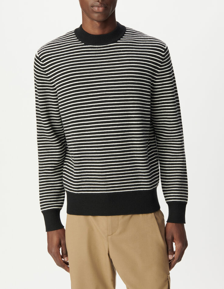 Men&rsquo;s black knit sailor sweater with white stripes-3