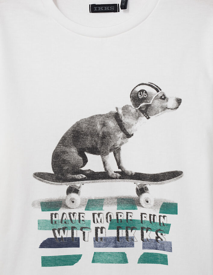 Tee-shirt blanc à visuel chien-skater garçon - IKKS