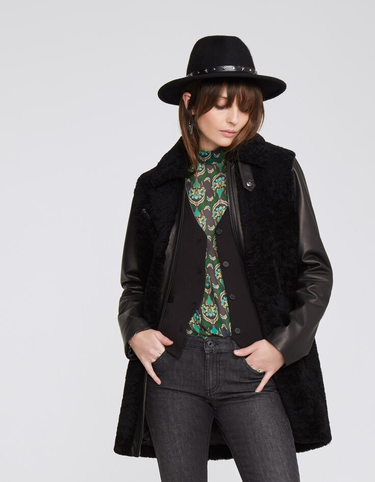 Blouse col montant lavalière voile imprimé peacock femme-6