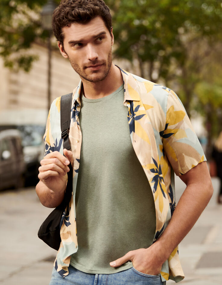 Men’s lime green cotton and hemp round-neck T-shirt-1