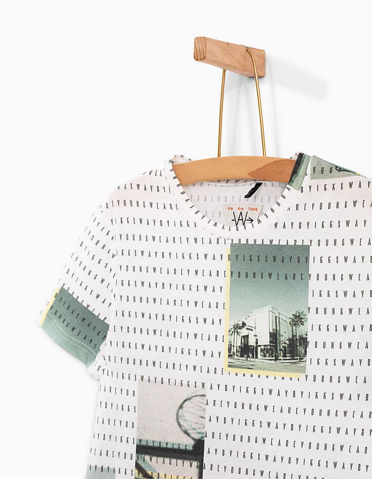 Camiseta blanco óptico fotos y letras niño -4 Camiseta blanco óptico fotos y letras niño -4