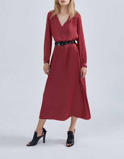 Langes, kamelienfarbenes Damenkleid aus Polyesterjaponais - IKKS