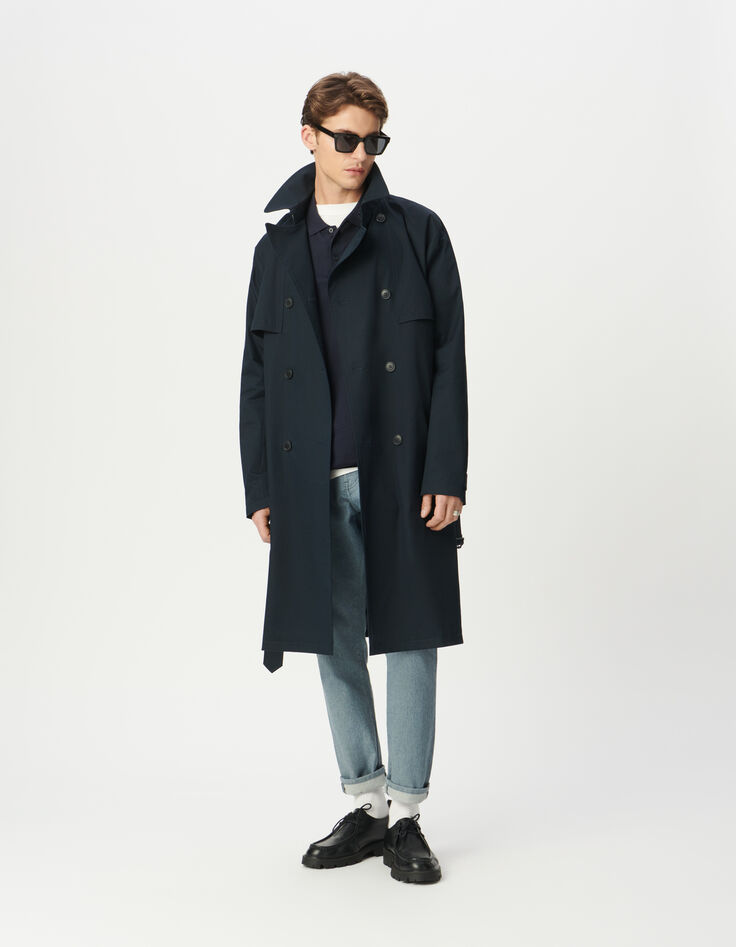 Men’s navy long trench coat with belt-7