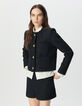Chaqueta corta azul marino tweed lentejuelas mujer-2
