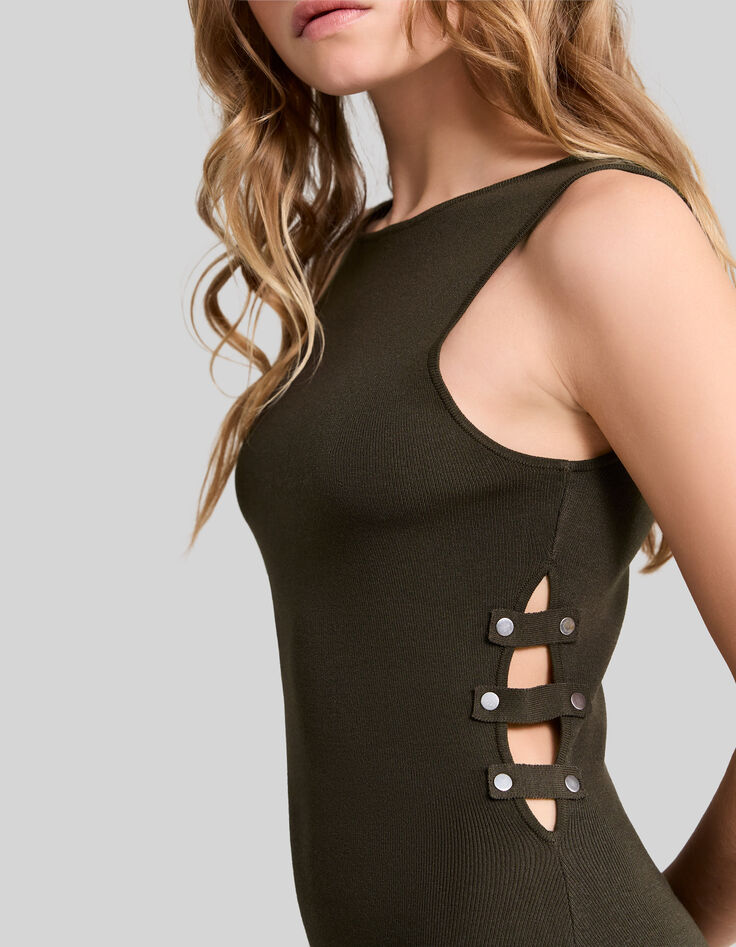 Kaki gebreide bodycon-jurk voor dames-4