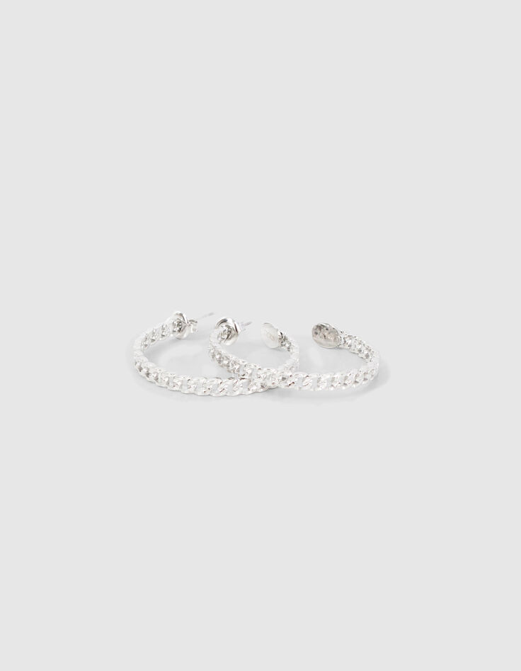 Boucles d'oreille créoles argenté maille gourmette femme-2 Boucles d'oreille créoles argenté maille gourmette femme-2