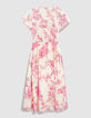 Vestido midi de mujer con estampado floral rosa crudo-7