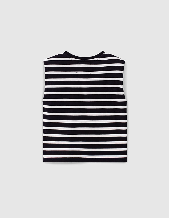 Girls’ black sailor top with ecru stripes and epaulets - IKKS