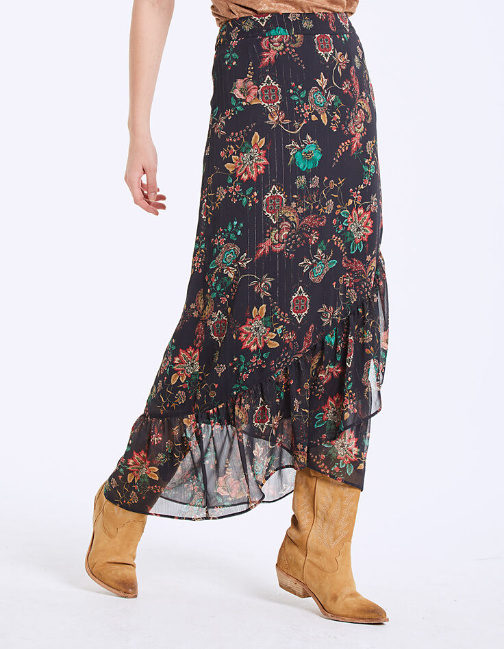 Floral print voile long ruffled skirt -2