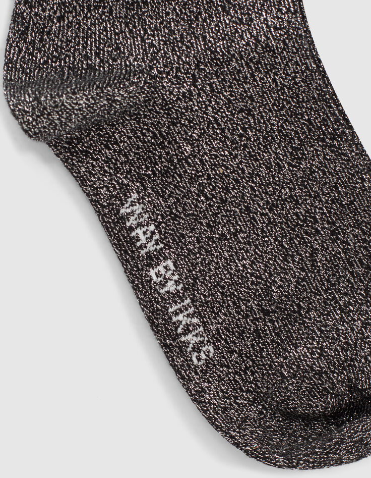 Chaussettes blanc cassé rayé bleu et noir argent fille -5