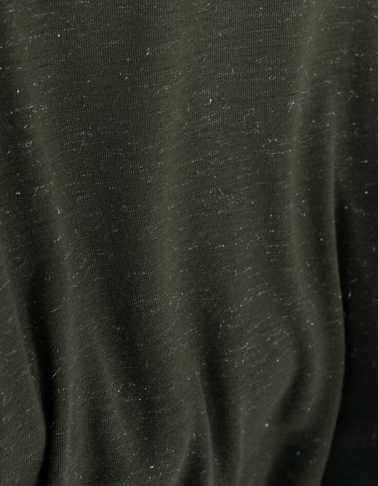 Dames-T-shirt met V-hals en strassteentjes in kaki viscose-6