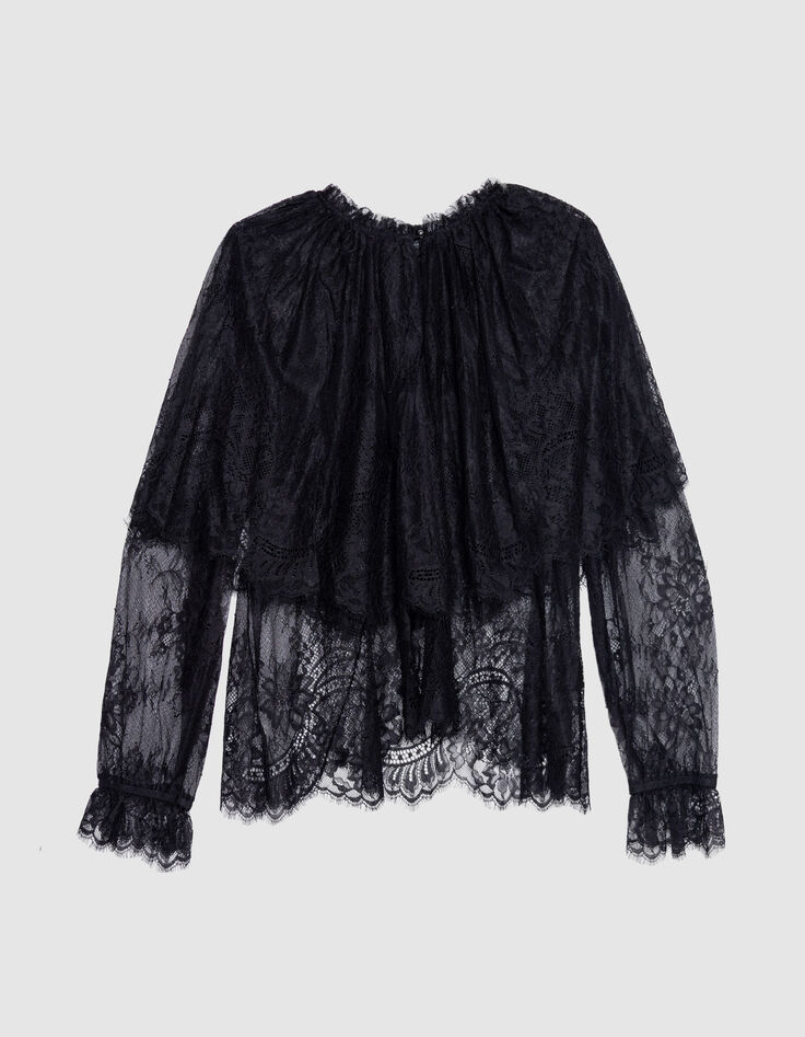 Schwarze Damenbluse weit Spitze R&uuml;schen-7