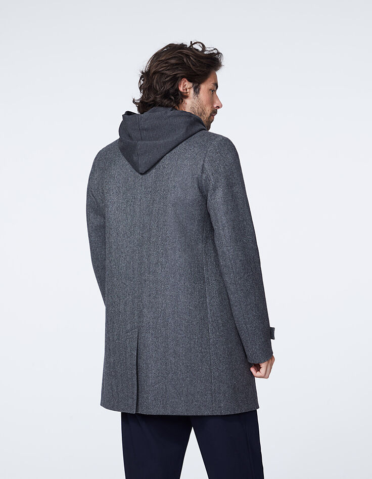 Manteau gris souris à chevrons à capuche Homme-4