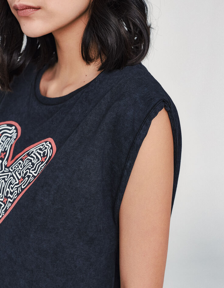 Schwarzes T-Shirt-Kleid KEITH HARING x IKKS mit Herzmotiv-3