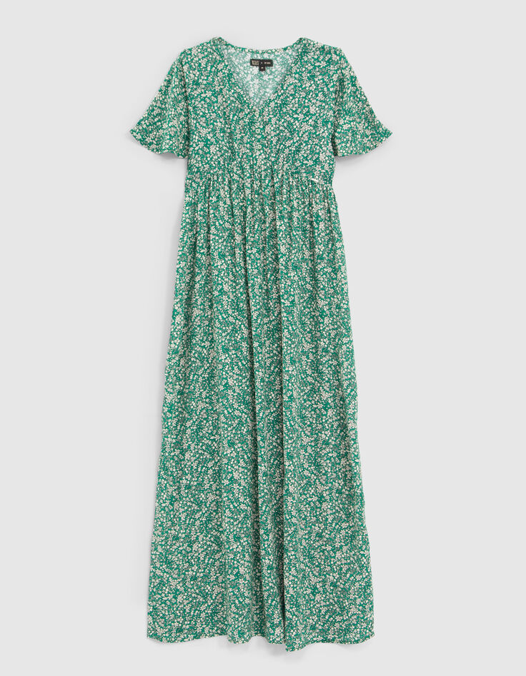 Robe longue verte LENZING&trade; ECOVERO&trade; micro fleurs fille-1