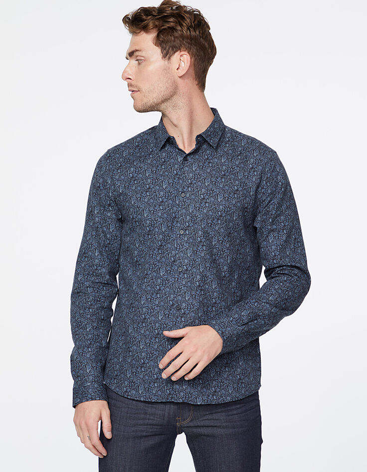 Camisa slim azul marino tela Liberty floral Hombre-3