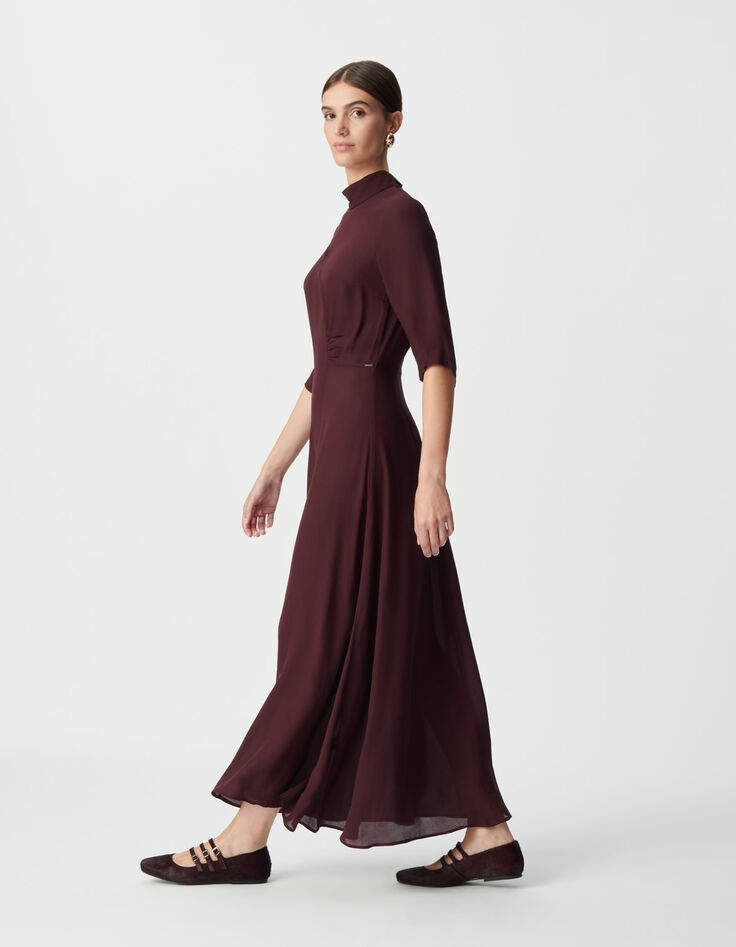 Women’s burgundy high neck long dress-2