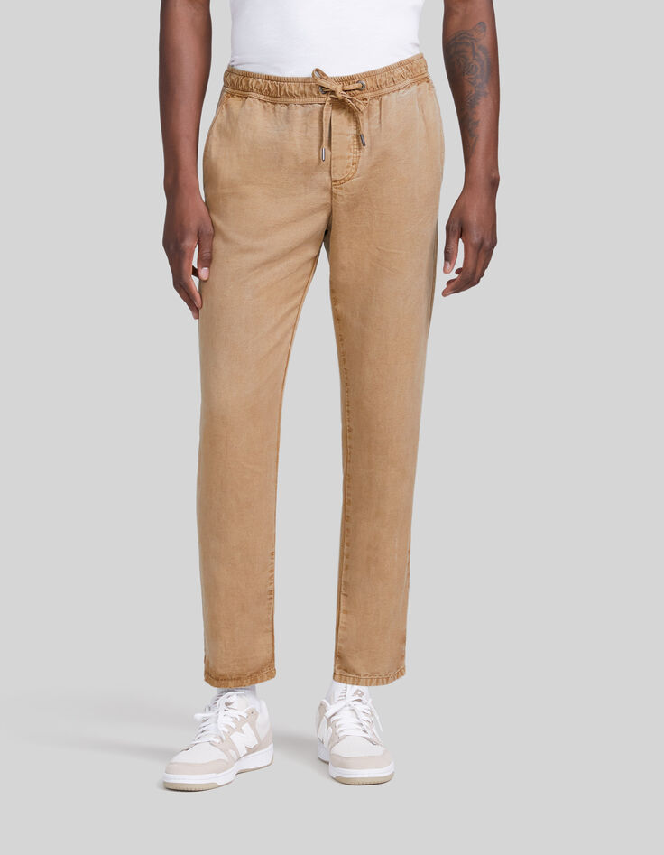 Beige Herrenjogginghose aus Lyocell&reg; mit Gummizug am Bund-2