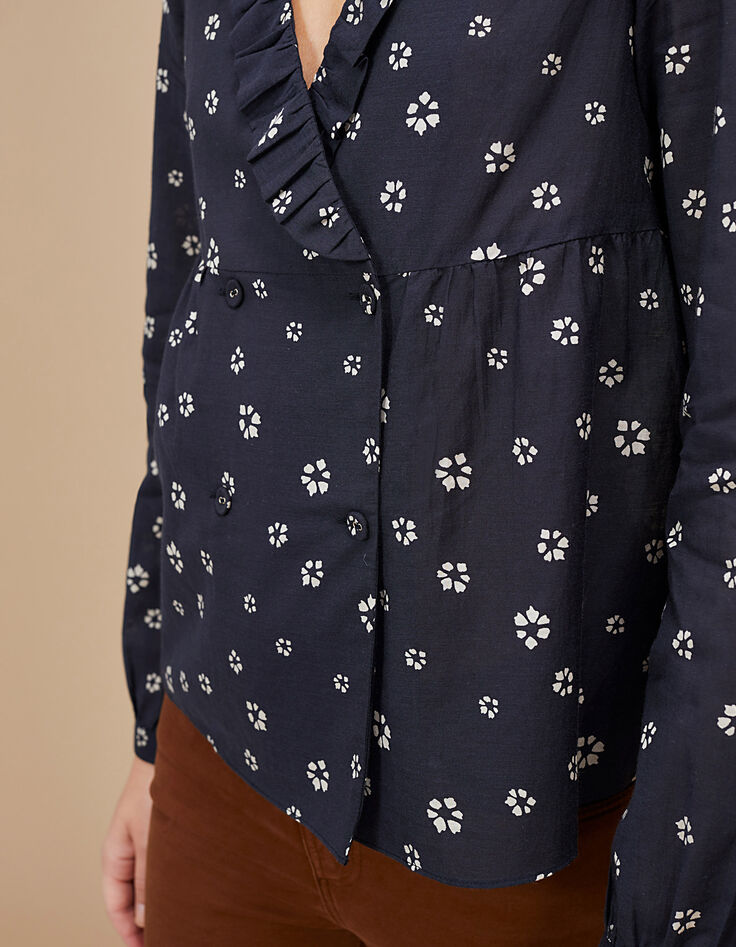 Blusa negra con estampado floral I.Code-4