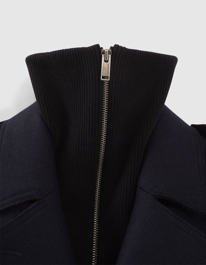 Caban court bleu marine en laine recyclée femme