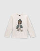 T-shirt écru visuel ours-snowboarder garçon-1